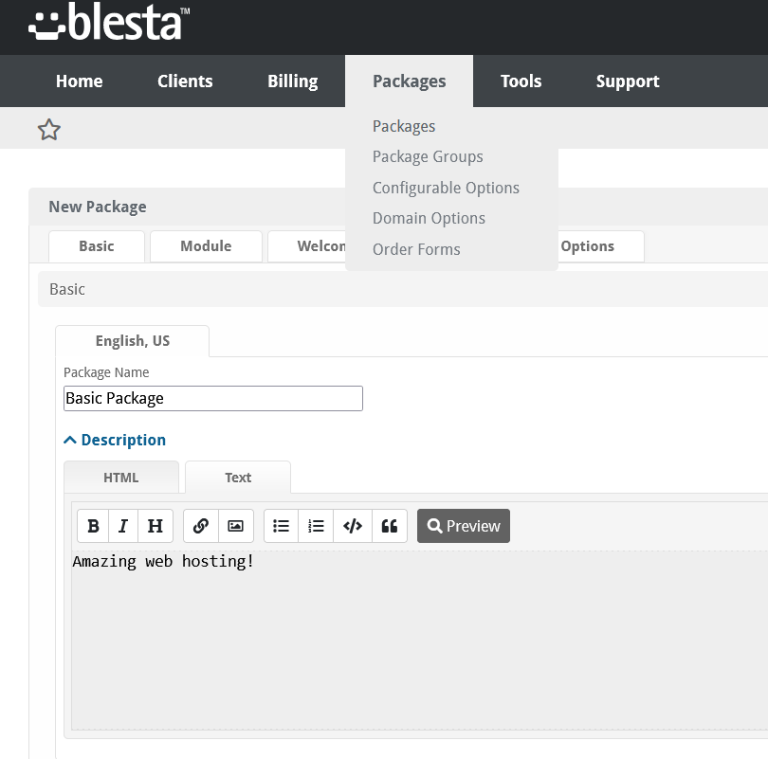 How to Create An Order Page In Blesta For Web Hosting Packages
