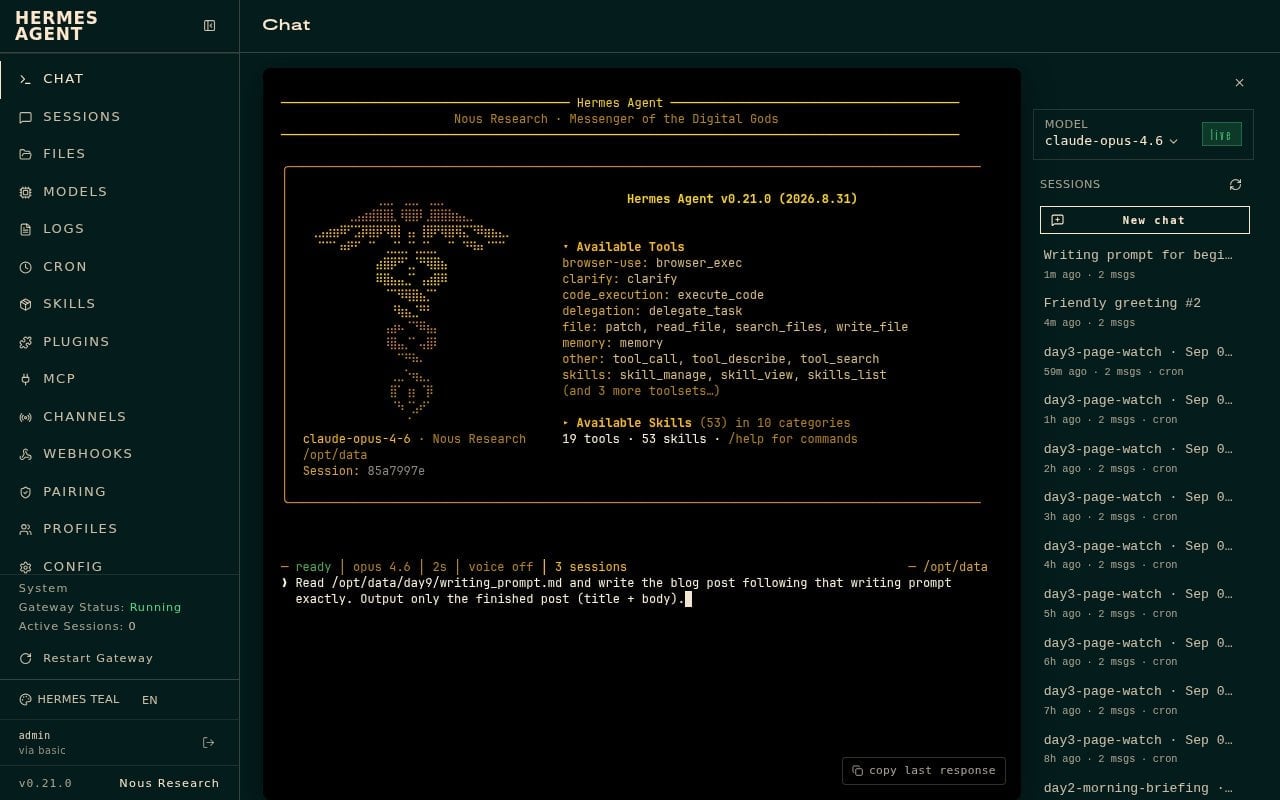 Pasting the writing prompt into Hermes Chat