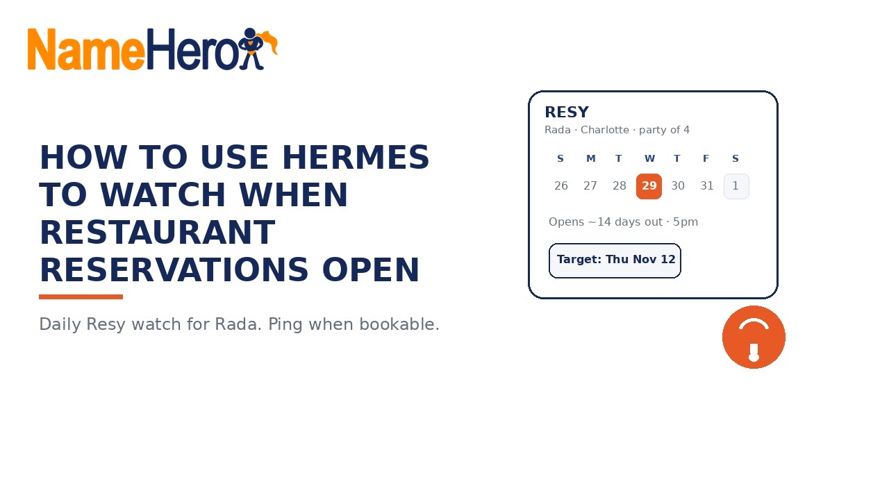 NameHero branded cover: How To Use Hermes To Watch When Restaurant Reservations Open